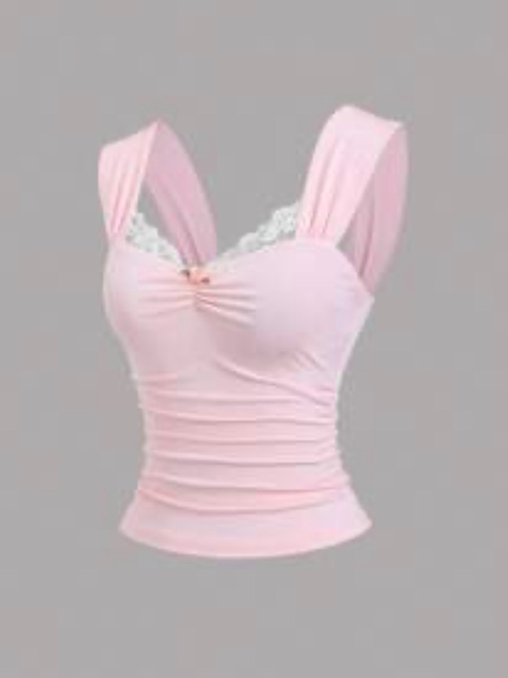 Pink Lace-Trim Ruched Tank Top